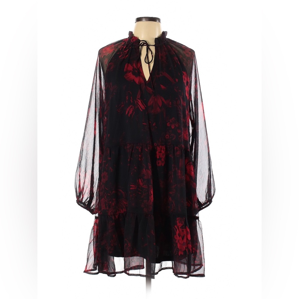 NWT H&M Black and Red Floral Ruffle Sheath Dress Sz 12